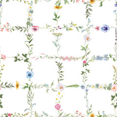 Seamless Diamond Floral Repeat Pattern with Small Ditsy Flowers. Charming Floral Tile Design. Vintage Floral Lattice, Illustration