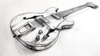 Detailed, realistic, hand-drawn sketch of an electric guitar.