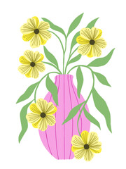 set of yellow flowers in vase