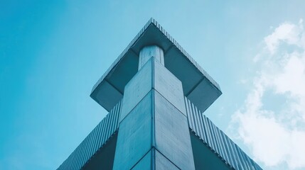 Naklejka premium Modern building architecture, a close-up of the corner in a blue tone