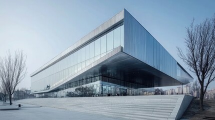 Fototapeta premium Modern building architecture, a close-up of the corner in a blue tone