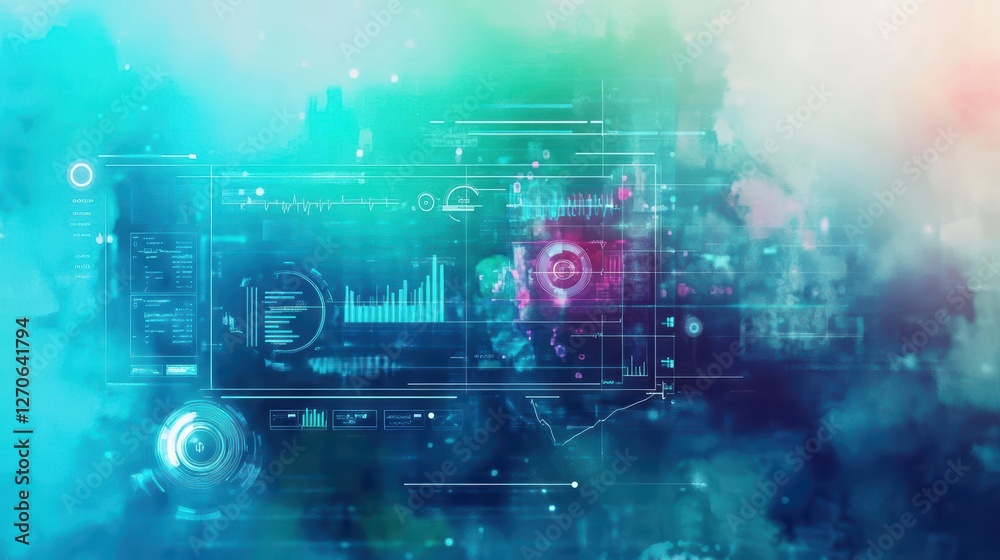 Poster vibrant digital artwork featuring a computer set against a dazzling colorful background creating an 