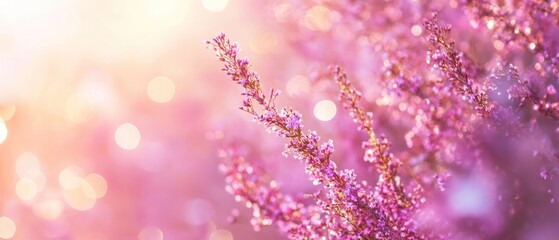 Fototapeta premium Delicate pink blossoms shimmering in soft sunlight, creating a dreamy atmosphere with a blurred background