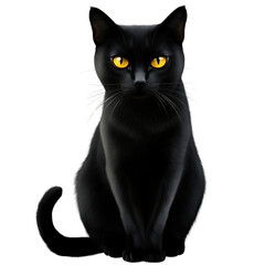 Majestic Black Cat with Gleaming Yellow Eyes Sitting Proudly