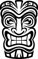 Tiki totem mask, Hawaiian indigenous vintage ritual mack.  Hawaiian totems made wood and stone for bars and resorts for paradise holidays. Vector illustration