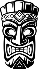 Tiki totem mask, Hawaiian indigenous vintage ritual mack.  Hawaiian totems made wood and stone for bars and resorts for paradise holidays. Vector illustration