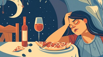 Visual Representation of Sleepless Woman Experiencing Insomnia
