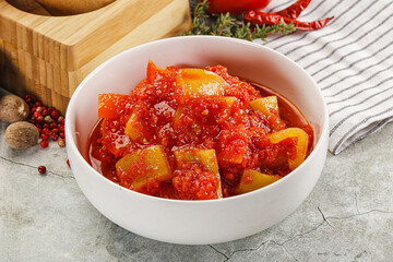 Homemade Lecho with tomato and paprika