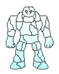 Pixel art light blue golem monster