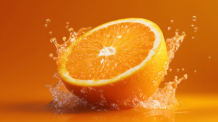 Sliced Orange with Juicy Pulp and Splash Effect