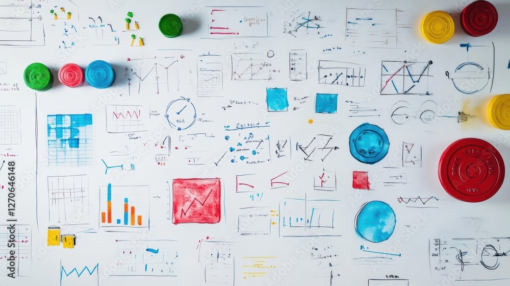Poster vibrant wall display featuring array of different colored geometric shapes creating a dynamic and ey