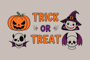 Spooky Halloween Background with Pumpkin, Witch, Vampire, and Skull Elements