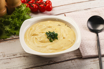 Gourmet cheese soup in the bowl