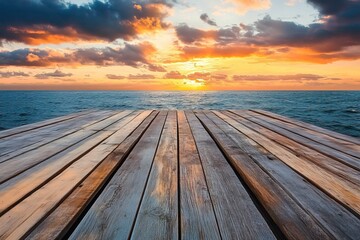 Fototapeta premium Ocean sunset pier wood planks display