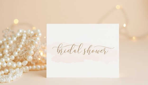 Stylish bridal shower invitation card with gold lettering on a soft pink watercolor background - Powered by Adobe