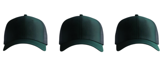Three Dark Green Baseball Caps Mockup Design Template hat hats style black image trendy   