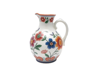 ceramic jug with floral pattern isolated on transparent background