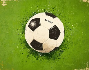 Soccer Ball on Green Background with Textured Artistic Design