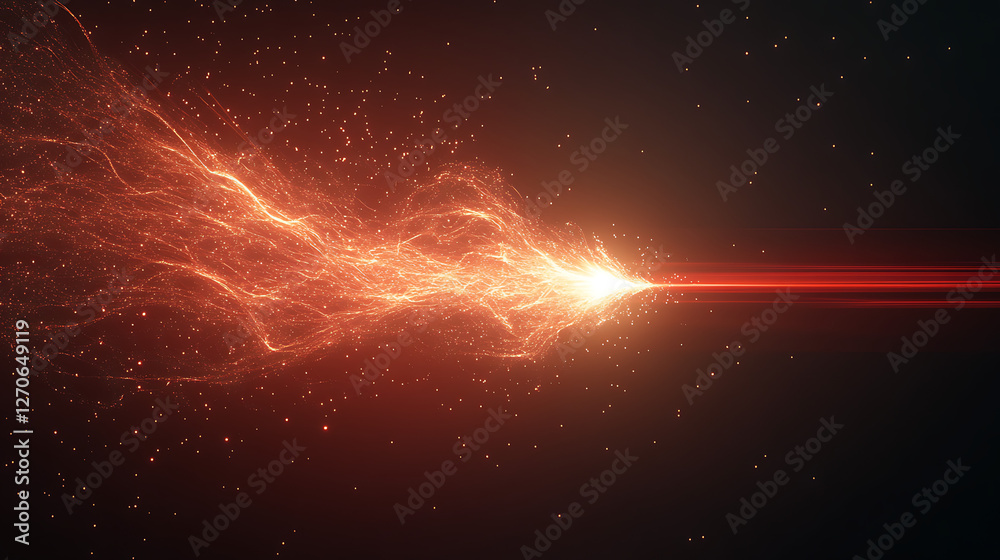 Wall mural fiery beam of light particles emanating across dark space energy flow visualization rendering