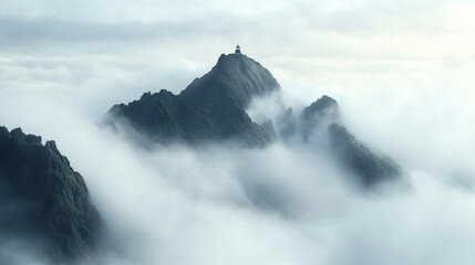 Obraz premium Lighthouse on Oregon Coast Amidst Dense Fog