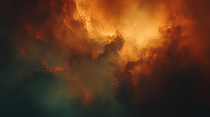 Fototapeta premium Fiery Celestial Clouds Ascending in Golden Glow Abstract Nebula Space Art Background