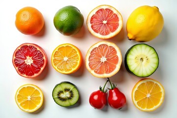Fototapeta premium Colorful processed foods arranged on white surface, showcasing modern dietary habits and the impact of convenience on nutrition and lifestyle choices.