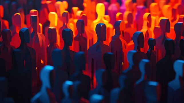 Abstract Representation of Community with Colorful Figures in Shadows