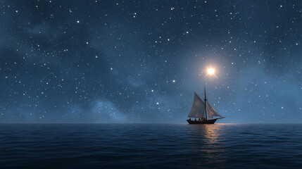 Sailor Navigating by North Star on a Clear Starry Night