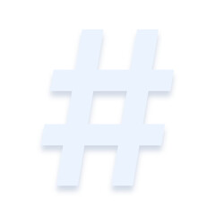 Obraz premium Light blue # number sign hash symbol with a soft shadow down on transparent background