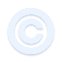 Light blue © copyright symbol with a soft shadow down on transparent background