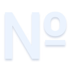 Light blue № numero sign with a soft shadow down on transparent background