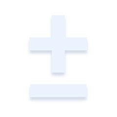 Light blue plus-minus sign with a soft shadow down on transparent background