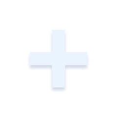 Light blue + plus sign with a soft shadow down on transparent background