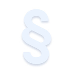 Light blue § section sign with a soft shadow down on transparent background