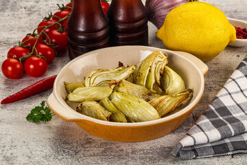 Vegan cuisine - baked fennel with oil
