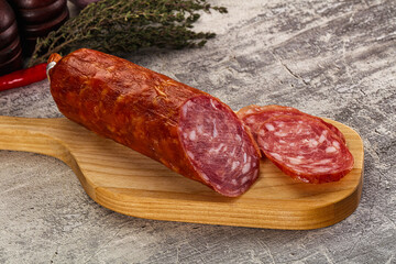 Italian pork Salchichon sausage with slices