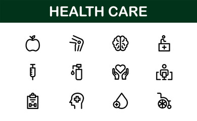 Health Care Icon Pack. Professional Icons for Medical Assistance, Clinics, Wellness Centers, Health Management, and Digital Design
