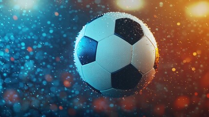 Fototapeta premium Soccer Ball in Rain with Colorful Background and Water Drops