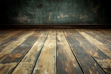 Fototapeta premium Rustic wooden floor, grunge wall background (1)