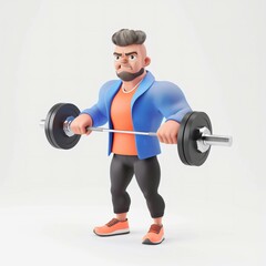 Fototapeta premium A male athlete in his 30s exudes strength while performing weightlifting in a powerful stance. Clad in gym attire, he displays an intense expression, showcasing his dedication