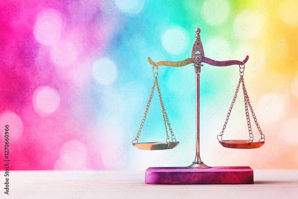 Poster vibrant scale set against a colorful abstract background featuring bright hues and dynamic patterns 