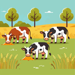 vector illustration cows on the farm 