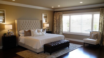 A well-arranged bedroom with elegant flower prints and a soft, harmonious color scheme