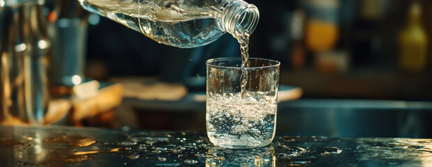 Person pours water from a reusable bottle into a glass, promoting sustainable habits for a healthier world. World Water Day