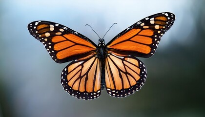Fototapeta premium Monarch butterfly showing its orange and black wings on light background