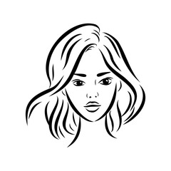 model girl's head, vector sketch. Fashion illustration. Woman's Hair Style