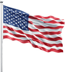 American flag waving, white isolate background