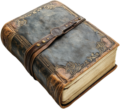 Antique leather-bound book with detailed cover