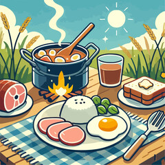 breakfast with eggs and bacon