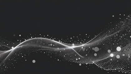 Abstract White and Black Background with Glistening Particles and Wavy Lines